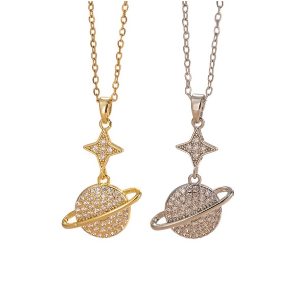 unbranded Jewelry - Gold or Silver Stainless Steel Planet & Star Pendant Necklace Celestial Jewelry